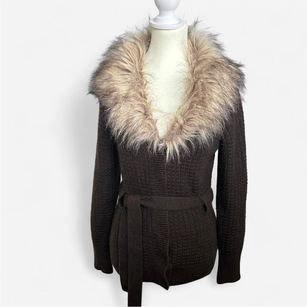 Y2K Faux Fur Collar Knit Cardigan🤎